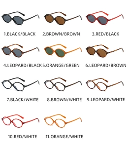 Collection of vintage oval sunglasses and clear lenses in eleven assorted colors and patterns
