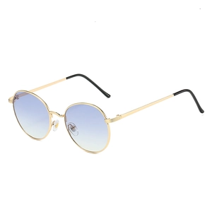 Lunettes de soleil rondes classiques avec monture dorée et verres dégradés bleu-jaune