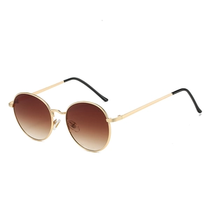 Lunettes de soleil rondes rétro avec monture dorée et verres dégradés marron, style vintage