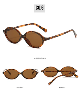 Three-angle views of retro oval sunglasses featuring tortoise shell frames and dark lenses