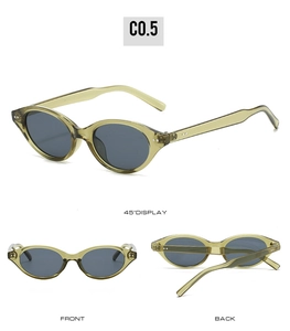 Vue multi-angles de lunettes de soleil œil-de-chat ovales avec monture vert olive
