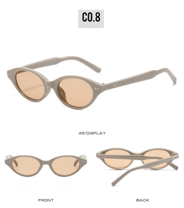 Vues détaillées de lunettes de soleil ovales rétro kaki avec angles face, arrière et profil