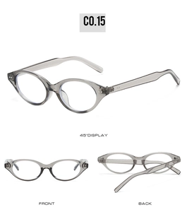 Vue détaillée multi-angles de lunettes ovales gris transparent avec faces et profils