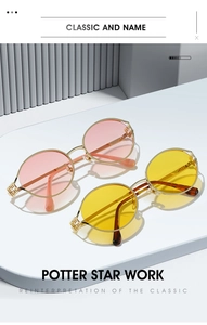 Close-up of vintage round metal sunglasses with hollow woven temples and colorful lenses