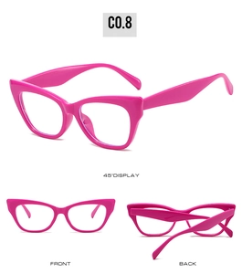 Detailed three-view shots of stylish rose pink cat-eye sunglasses frames model C0.8