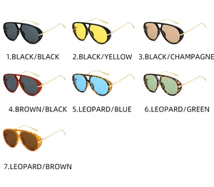 Detailed grid showing multi-color aviator sunglasses with retro frames and metal temples