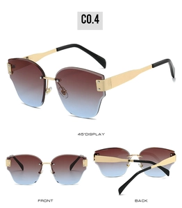Multi-angle view of rimless gradient sun glasses with gold metal temples and C0.4 tint