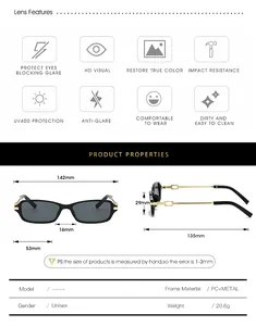 Detailed size chart showing square sunglasses dimensions including bridge and lens width