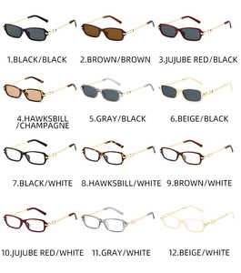 Detailed grid showing 12 vintage rectangle sunglasses in various frame and lens colors