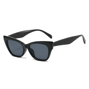 Classic black cat-eye sunglasses with dark grey lenses and a sleek glossy frame