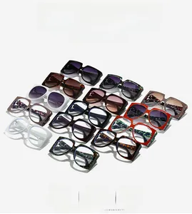 Detailed collection of vintage square oversized sunglasses in various colors and textures
