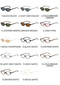 Collage of oval sunglasses and clear frames in various colors with heart detail