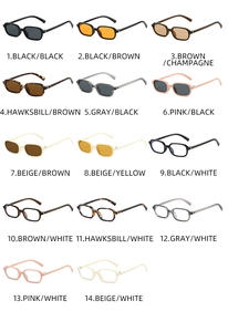Detail view of 14 color variations for retro small square frame sunglasses and clear lens
