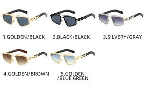 Detailed view of luxury punk sunglasses showing five vintage hollow metal temple designs