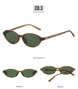 Detail view of oval tea-colored sunglasses with heart-shaped metal accents from three angles
