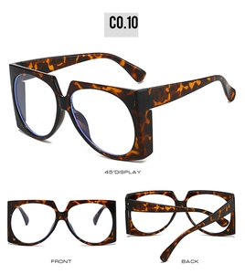 Three-view display of oversized tortoiseshell sunglasses with retro brown leopard patterns