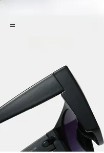 Detailed close-up of sturdy wide hinges and textured material on black retro sunglasses