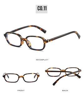 Detailed views of vintage tortoiseshell narrow square sunglasses with C0.11 model numbering
