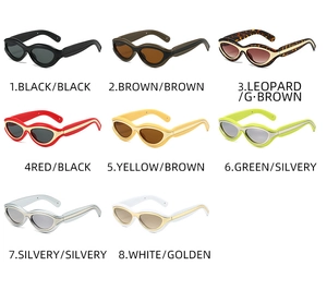 Color matrix of trendy cat-eye sunglasses in eight distinct color combinations