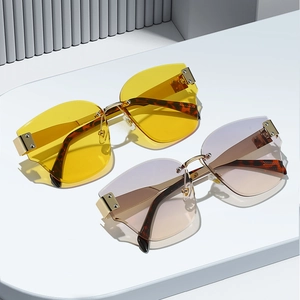 Fashion Rimless Cat Eye Sunglasses For Women UV400 Protection Metal Frame Gradient PC Lens Retro Eyewear