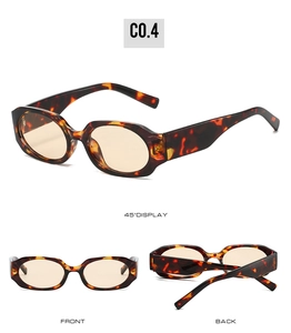 Detailed views of retro tortoiseshell oval sunglasses with orange lenses from three angles