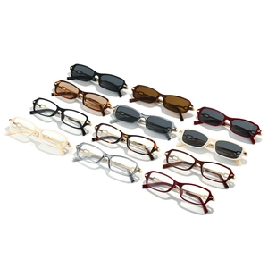Retro small square sunglasses with gold metal chain link on temples, multi-color set