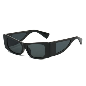 Avant-garde black rectangle sunglasses with cutout side lenses and Y2K aesthetic