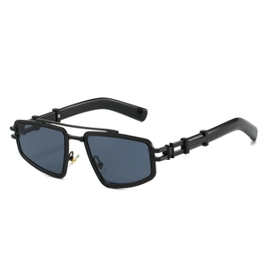 Vintage steampunk sunglasses with double bridge and hollow geometric temple design