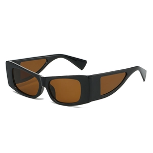 Retro square sunglasses with black frame and unique triangular hollowed side temples