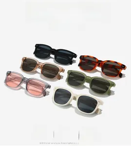 Detail view of stylish square frame sunglasses in six vintage colors with metal rivets