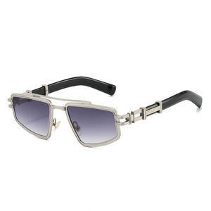 Luxury retro punk sunglasses with gradient purple lenses and silver irregular metal frames