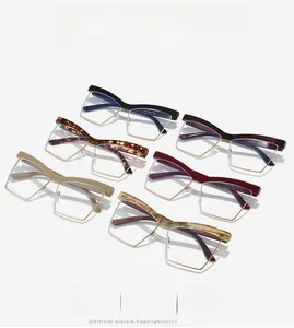 Detailed macro view showing diverse color options of hexagonal half-frame cat-eye glasses