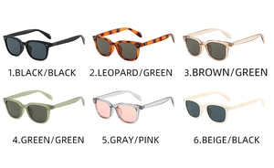 Six different color options for stylish square frame sunglasses with metal accents