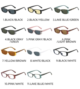 Matrix view of various color options for retro rectangle frame UV400 sunglasses