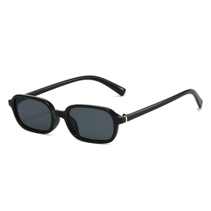 Minimalist black oval sunglasses with sleek golden metal hinges on a white background