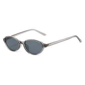 Vintage oval sunglasses with translucent grey frames and silver heart detail on temples