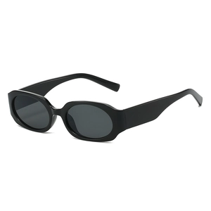 Modern rectangular black sunglasses with UV protection lenses at a 45-degree angle view