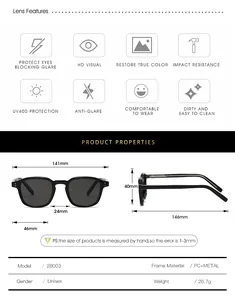 Guide des tailles détaillé pour lunettes de soleil unisexes avec dimensions du cadre