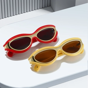 Retro Oval Cat Eye Sunglasses PC Frame UV400 Protection Outdoor Travel Trendy Color Clashing Eyewear Men Women