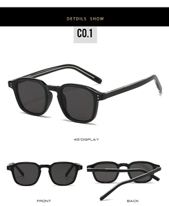 Lunettes de soleil carrées noires classiques avec rivets métalliques sous divers angles