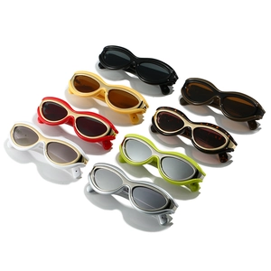 Eight colors of retro oval sunglasses with double-layer metal frames and UV protection