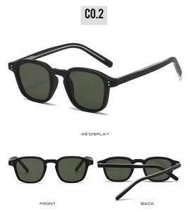 Vue sous trois angles de lunettes de soleil noires à monture complète avec accents