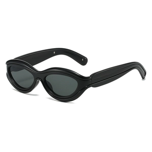 Retro black oval sunglasses with bold wavy frames and thick temples for men and women