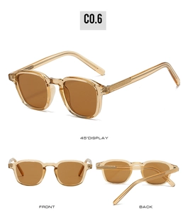 Lunettes de soleil rétro ambre miel avec verres marrons montrées sous plusieurs angles