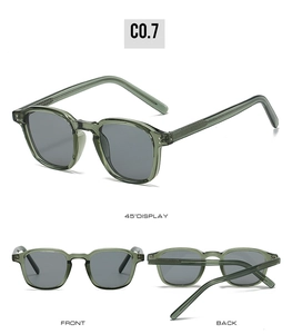 Lunettes de soleil carrées classiques avec monture vert transparent et verres gris vus de face