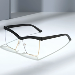 Cat Eye Square Eyeglasses Anti Blue Light PC Metal Half Frame Vintage Retro Oversized Clear Lens Non Prescription Women