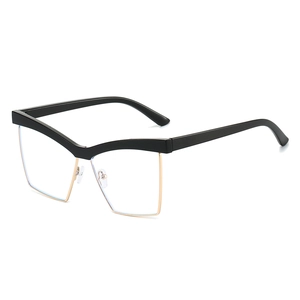 Retro cat-eye black and gold half-frame glasses with anti-blue light clear lenses