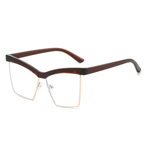 Retro cat-eye blue light blocking glasses with tortoise V-shape frame and gold metal rim