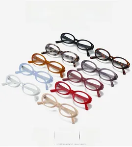 Nine color options for vintage oval blue light blocking glasses shown in diagonal layout