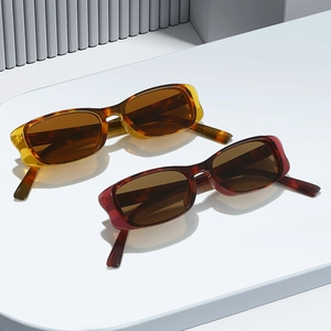 Retro rectangle sunglasses in yellow and dark red frames with tortoiseshell temples